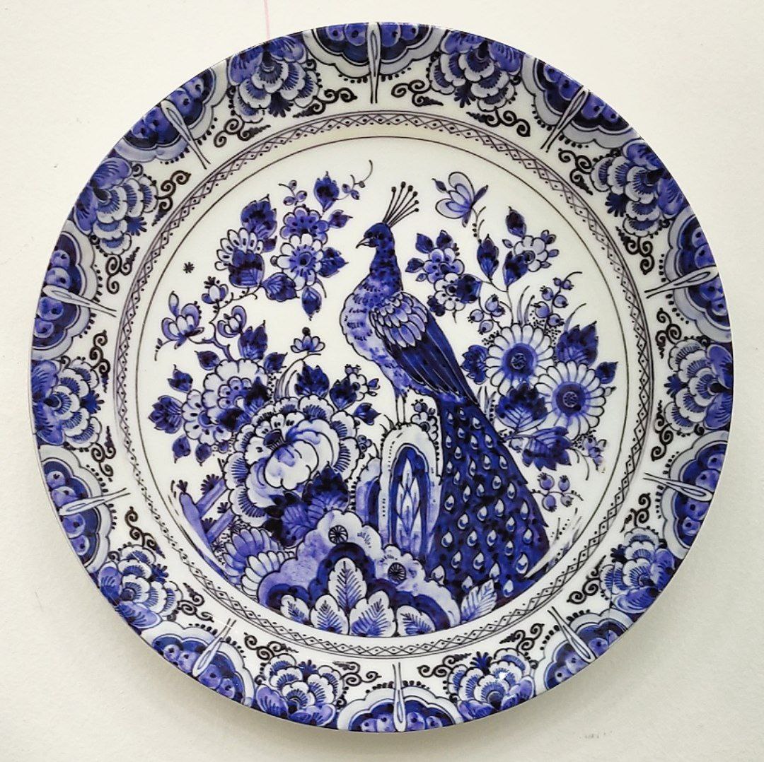 خرید و قیمت تابلو بشقاب سرامیکی دیوارکوب طرح طاووس گل آبی/دکور هنری و لوکس دیواری قطر 27 سانتیمتر