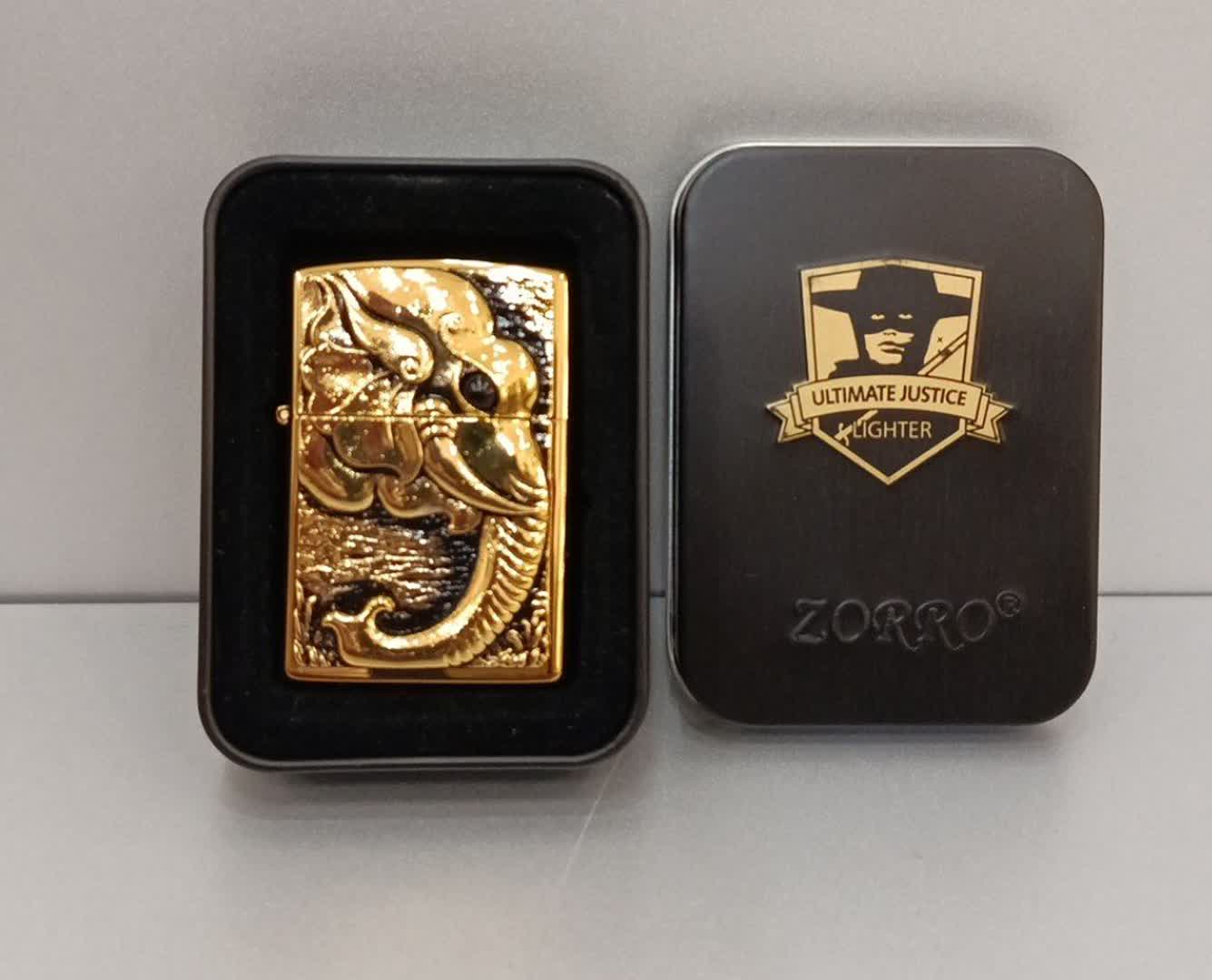 خرید و قیمت فندک بدنه فلزی فیل برجسته/برند زورو ZORRO/ سوخت بنزین